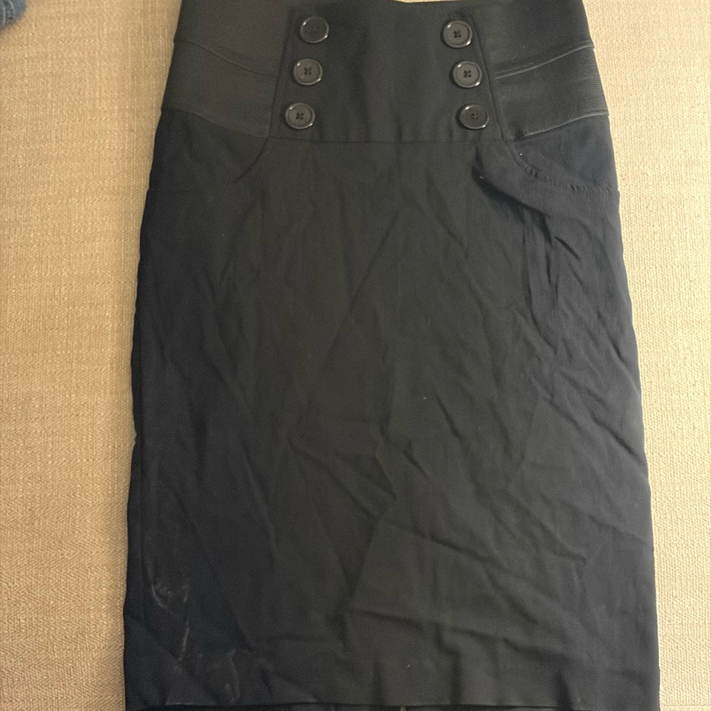 Matty M Black High-Waist Button-Front Pencil Skirt